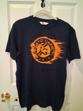 Roland Garros Navy Short Sleeve Graphic Tee with Orange Logo